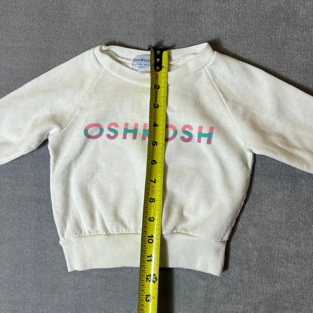 Vintage OshKosh B'gosh Kids 18M Spellout Sweatshirt White Raglan Pink Teal